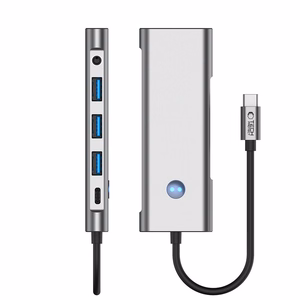Tech-Protect HB04 HUB Sovitin 9in1 USB-C + USB2.0 + USB3.0 + HDMI 4K 60Hz + SD / TF + PD100W + AV3.5 - harmaa