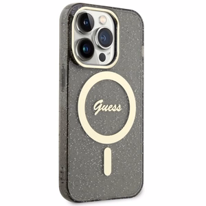 Guess GUHMP14XHCMCGK iPhone 14 Pro Max 6,7 musta suojakuori Magsafe IML Glitter Gold