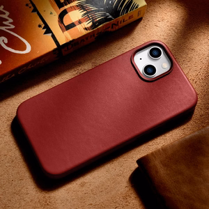 iCarer Case Leather case cover made of natural leather for iPhone 14 Plus red (compatible with MagSafe)