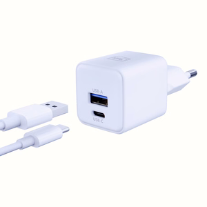 Valkoinen 3mk Hyper GaN -seinälaturi, 20 W, QC4+/PD/PPS, USB 1A1C, EU