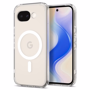 Spigen Ultra Hybrid Mag MagSafe -suojakuori Google Pixel 10A:lle - läpinäkyvä ja valkoinen