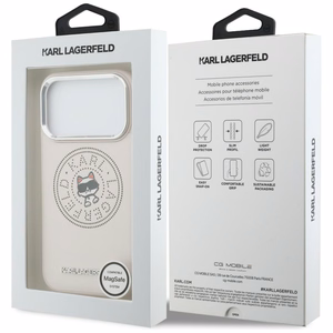 Karl Lagerfeld Point & Choupette Sketch MagSafe -suojakuori iPhone 17 Pro Max:lle vaaleanpunainen