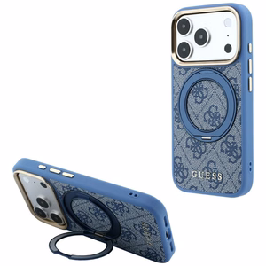 Guess 4G Classic Logo -suojakuori laitteelle iPhone 18 Pro Max / 17 Pro Max, 360° rengastuella, MagSafe-yhteensopiva – sininen