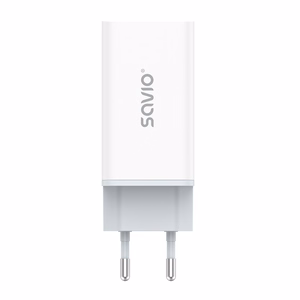 SAVIO LA-07 GaN 65 W verkkolaturi, USB, QC4.0+, PD 3.0, valkoinen