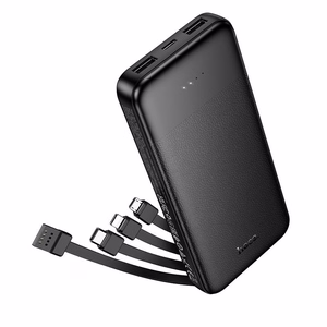 Hoco J163 -varavirtalähde 10000 mAh 2A neljällä sisäänrakennetulla kaapelilla USB-A + USB-C + Lightning + Micro USB, musta