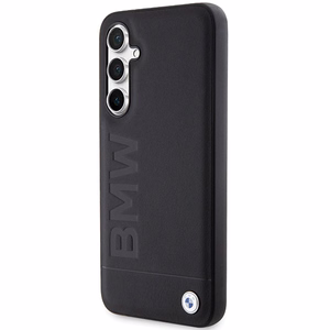 BMW Leather Hot Stamp Suojakuori Samsung Galaxy S23 FE:lle - musta/musta
