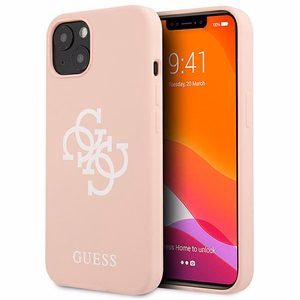 Guess GUHCP13SLS4GWPI iPhone 13 mini 5.4" vaaleanpunainen/vaaleanpunainen kova kotelo Silikoni 4G Logo