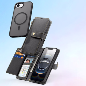 Dux Ducis Lawa Nahkainen Suojakuori iPhone 16e / 17e:lle irrotettavalla magneettisella lompakolla - musta