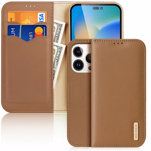 Dux Ducis Hivo Nahka Flip Cover Aidon nahan lompakko korteille ja asiakirjoille iPhone 14 Pro Ruskea
