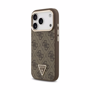 Case Guess PU Leather 4G Strass Triangle Logo Gold Frame MagSafe Apple iPhone 18 Pro Max brown