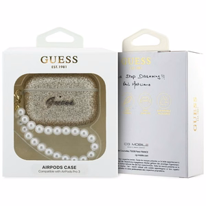 Guess Glitter Pearl Strap Suojakuori AirPods Pro 3:lle - Kultainen
