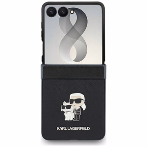 Musta Karl Lagerfeld Saffiano Karl & Choupette Pin -suojakuori Samsung Galaxy Z Flip8 -puhelimelle