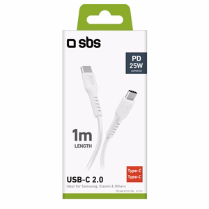 SBS TECABLETCC10W USB-C Kaapeli - USB-C Power Delivery 25W 1m - valkoinen