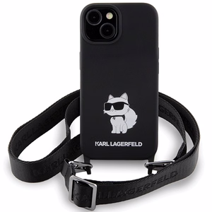 Karl Lagerfeld KLHCP15SSCBSCNK iPhone 15 6.1 kovakuori musta/musta Crossbody Silikoninen Choupette
