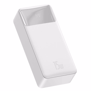 Baseus Bipow Varavirtalähde näytöllä 10000mAh 15W valkoinen + USB-A - Micro USB Kaapeli 0.25m valkoinen