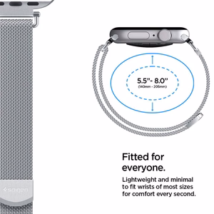 Spigen WBM4 hihna Apple Watch 8 / 9 / 10 / 11 / SE (40 / 41 / 42 mm) hopeinen