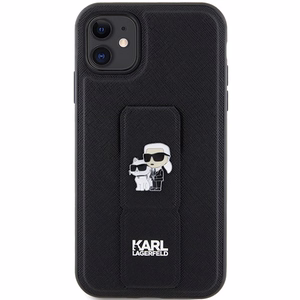 Karl Lagerfeld KLHCN61GSAKCPK HC Gripstand Saffiano KC Pins -suojakuori iPhone 11:lle - musta