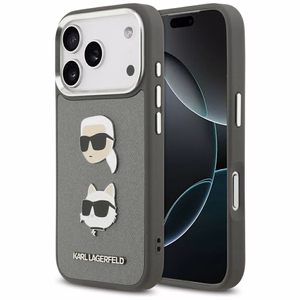 Karl Lagerfeld Suojakuori iPhone 17 Pro:lle KLHCP17LPSFDHPOG (FW Grained PU W/ K&C Heads Pin & Logo) - Harmaa