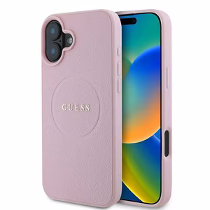 Guess Grained Gold Ring MagSafe Suojakuori iPhone 16 Plus:lle - Vaaleanpunainen