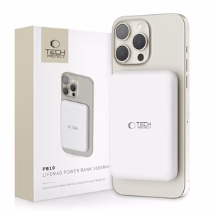 Tech-Protect LifeMag PB10 Powerbank MagSafe 5000mAh 15W USB-C-portilla - valkoinen + USB-C-kaapeli