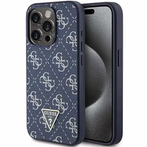 Guess 4G Triangle Metal Logo suojakuori iPhone 15 Pro:lle - sininen