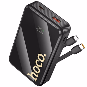 Hoco Q37A -varavirtalähde 20000 mAh QC PD 22,5W sisäänrakennetuilla kaapeleilla USB-C + Lightning, musta