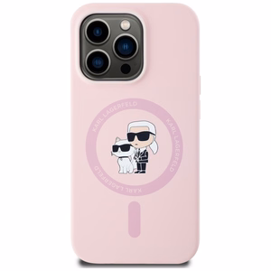 Karl Lagerfeld Silikoninen Karl&Choupette MagSafe Suojakuori iPhone 14 Pro Max:lle - Vaaleanpunainen