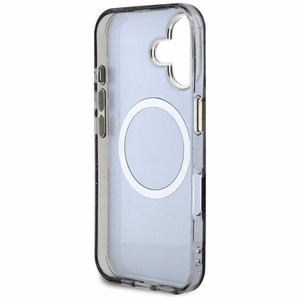 Guess suojakuori iPhone 16:lle MagSafe-tuella GUHMP16SHFLPEDK (IML Metal Glitter Flowers Triangle) - musta