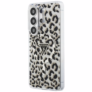 Guess IML Leopard Print Triangle MagSafe -suojakuori Samsung Galaxy S26 Ultra -puhelimelle, musta