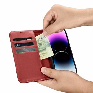 iCarer Lompakko Kotelo 2in1 Cover iPhone 14 Pro Max Nahka Flip Cover Anti-RFID Punainen (WMI14220728-RD)