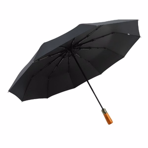 Automaattinen taitettava sateenvarjo puukahvalla 10 ripaa XXL 115 cm musta