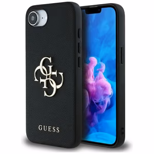 Guess PU Grained 4G Metal Logo suojakuori iPhone 16e:lle - musta