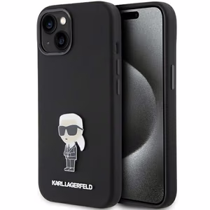 Karl Lagerfeld Silicone Ikonik Metal Pin -suojakuori iPhone 15 Plus / 14 Plus:lle - musta