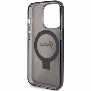 Guess Ring Stand Script Glitter MagSafe Suojakuori iPhone 15 Prolle - musta