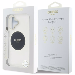 Guess IML Metal Colored Circle Classic Logo MagSafe Suojakuori iPhone 16:lle - musta