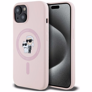 Karl Lagerfeld Silikoninen Karl&Choupette MagSafe iPhone 15 Plus:lle Suojakuori - Vaaleanpunainen