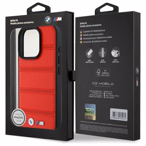 BMW M Perforated And Stitched Line MagSafe Suojakuori iPhone 16 Pro Max:lle - Punainen