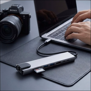 Tech-Protect HB09 USB-hubi 8in1 TYPE-C + USB-A 3.0 + USB-C 3.0 + HDMI 4K 60HZ + SD/TF + PD100W + RJ45 1000 MB/S - harmaa