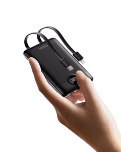 Ulkoinen akku Veger C11 (W1170) PD QC3.0 2A 22,5W 10000 mAh sisäänrakennetuilla USB C -kaapeleilla / Lightning musta