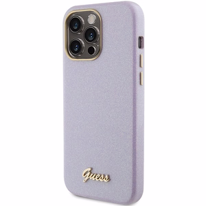 Guess Glitter Glossy Script suojakuori iPhone 15 Pro:lle - liila
