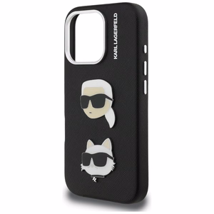 Karl Lagerfeld FW Grained Karl & Choupette Heads Pins -suojakuori mallille iPhone 16 Pro Max – musta