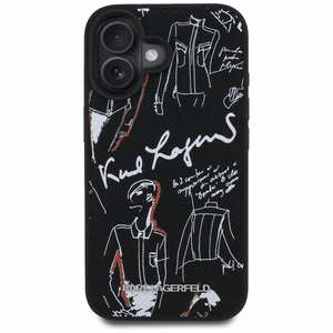 Karl Lagerfeld Grained Pattern & Logo MagSafe Case for iPhone 16 - Black