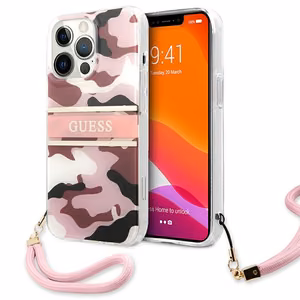 Guess GUHCP13LKCABPI iPhone 13 Pro / 13 6.1" vaaleanpunainen/vaaleanpunainen kovakotelo Camo hihnamallisto
