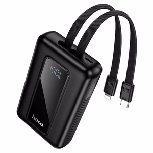 Hoco J162 -varavirtalähde sisäänrakennetuilla USB-C- ja Lightning-kaapeleilla, 10000 mAh, QC, PD, 22,5 W, musta