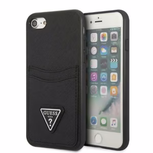 Guess GUHCI8PSATPK iPhone 7/8 SE 2020 / SE 2022 kovakuori musta/musta Saffiano Triangle Logo Cardslot