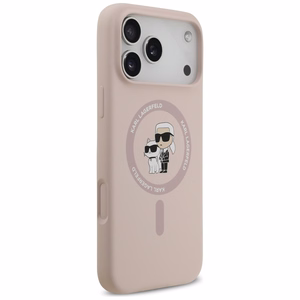Karl Lagerfeld Silikoninen Karl&Choupette Ring MagSafe Suojakuori iPhone 17 Pro Max:lle - Vaaleanpunainen