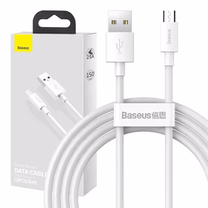 Baseus Simple Wisdom Data Cable Kit USB Micro 2.1A (2PCS/Set) 1.5m valkoinen