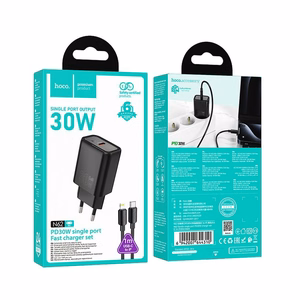 Puhelinlaturi Hoco USB-C QC PD 30W + USB-C - Lightning -kaapeli N62 musta