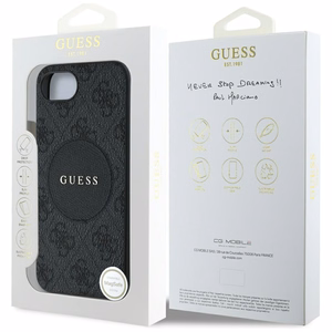 Guess HC MagSafe PU 4G Circle with Classic Logo Suojakuori iPhone 16e:lle - Musta