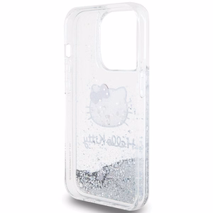 Hello Kitty Liquid Glitter Charms Kitty Head Suojakuori iPhone 14 Pro:lle - hopeinen